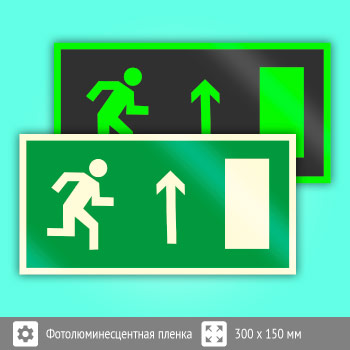 Знак E11 «Направление к эвакуационному выходу прямо (правосторонний)» (фотолюминесцентная пленка, 300х150 мм)